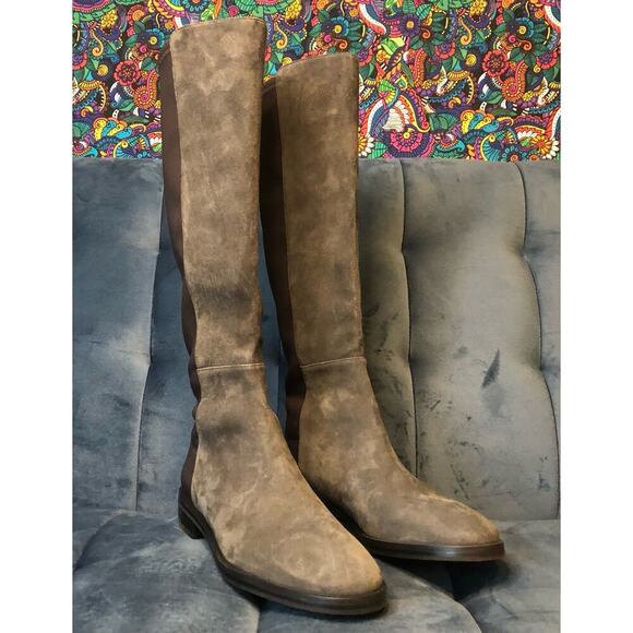 Stuart Weitzman Size 6.5 Greer City Boots Gray Suede Knee High Flat Block Heel - Picture 1 of 8
